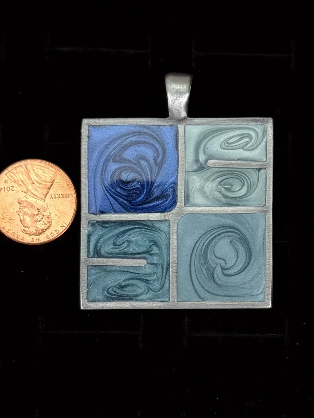 Abstract Blue and Silvertone Large Pendant